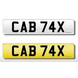 Registration Plate 'CAB 74X' on retention (CAB TAX). Reduced buyers premium 12.5% + VAT. SIA.