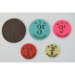 A set of five rare canteen tokens from the National Aircraft Factory No1 in Croydon 1917-18,