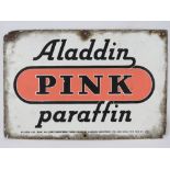 A vintage enamel advertising sign for Aladdin Pink Paraffin, 53 x 36cm.