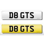 Registration Plate 'D8 GTS' on retention. Would suit Porsche or Ferrari GTS owners.