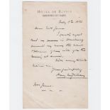 STANLEY, Henry Morton. Autograph Letter Signed 'Henry M.Stanley', to Mrs.