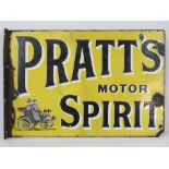 An original double sided enamelled Pratt's Motor Spirit advertising sign, yellow ground,