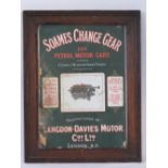 A Soames Change Gear advertising sign, 34cm x 24cm, in an oak frame.