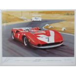 Coloured print; signed by John Surtees, The Riverside Grand Prix, Lola T70 CanAm 1966,