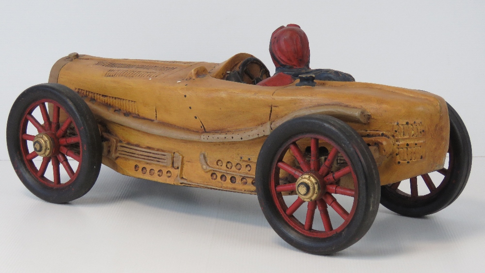 A contemporary decorative model of a vintage racing car with driver, 55cm. - Image 2 of 3