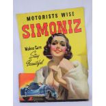 A vintage c1940-50s Simoniz Car Polish advertising sign, easel back a/f, 68cm wide.