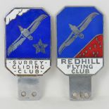 Redhill Flying Club & Surrey Gliding Club - Two paired members' car badges c1930s;