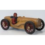 A contemporary decorative model of a vintage racing car with driver, 55cm.