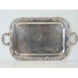 A silver plated two handled tray with ap