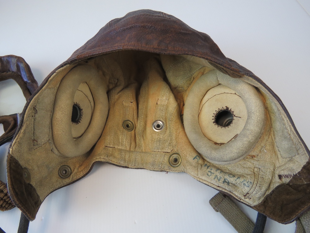 WWII RAF - Battle of Britain period Flying-helmet c1939/40 with zippered ear-pieces & Gosport-tube - Image 3 of 3