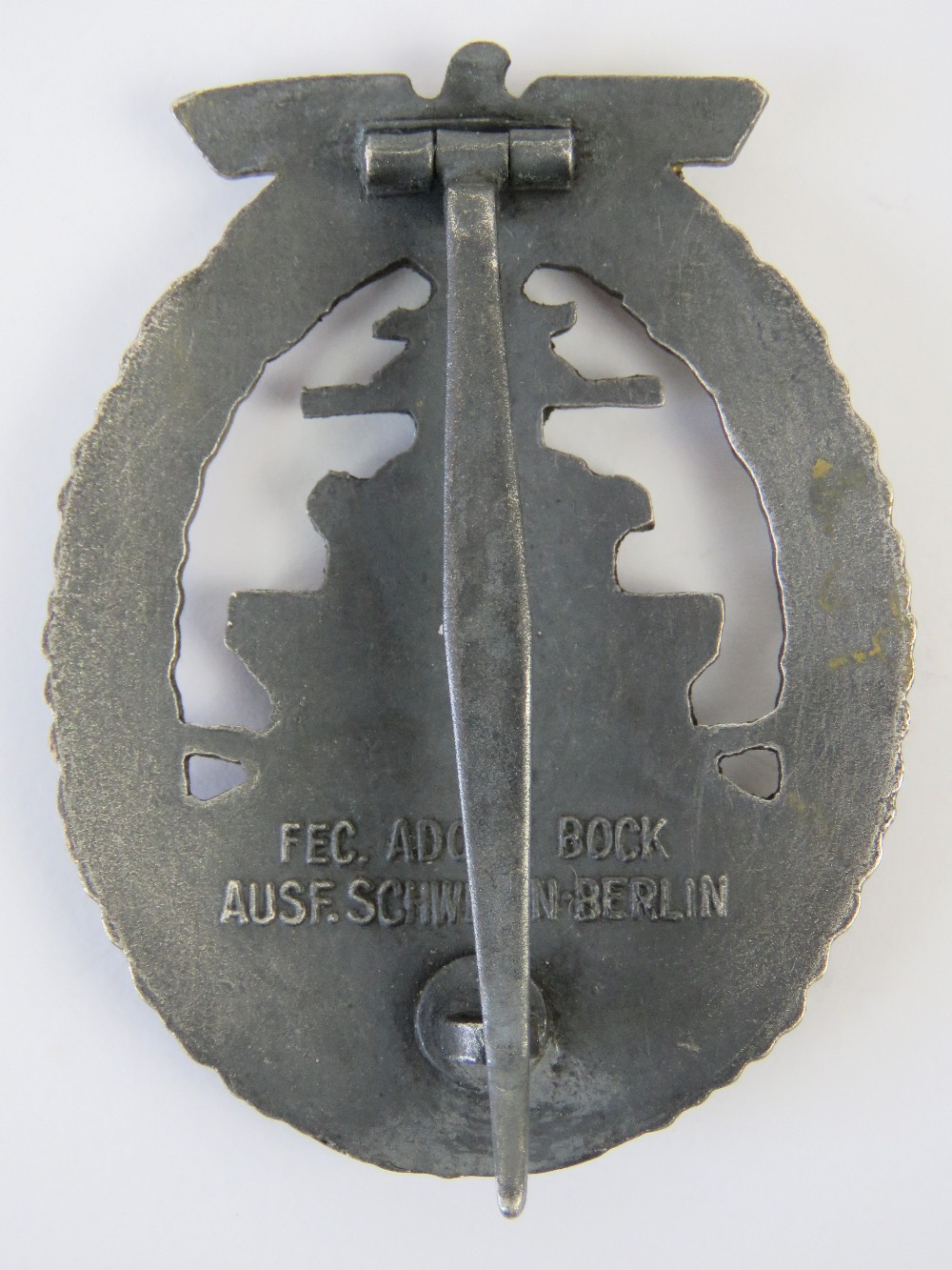 A WWII German Kreigsmarine Destroyer badge, marked FEC Adolf Bock Ausf. Schwerin Berlin. - Image 2 of 2