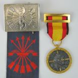 A Spanish Civil War 1936 medal, together with a Spanish Civil War Officers buckle and cloth badge.