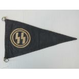A German SS black cloth car pennant embroidered with SS runes and issue tag 127/41, 35.5cm.