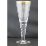 A large Imperial German conical glass wine goblet etched with regimental decoration and with a gold