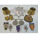 A quantity of assorted military items including two pieces of trench art - one with Army Ordenance