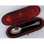 A HM silver Christening spoon, complete with original fitted case, hallmarked London 1896.