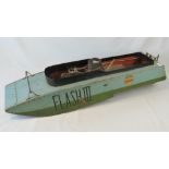 A handmade flash-steam hydroplane racing boat 'Flash III' of wooden construction,