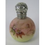 A handpainted Burmese glass perfume bottle with HM silver top,