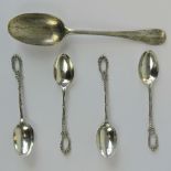 A HM silver table spoon, London 1894, together with a set of four HM silver teaspoons,