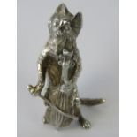 A HM silver 'Cat and the Fiddle' figurine, standing 6.4cm high, hallmarked Birmingham 1976, 2.92ozt.