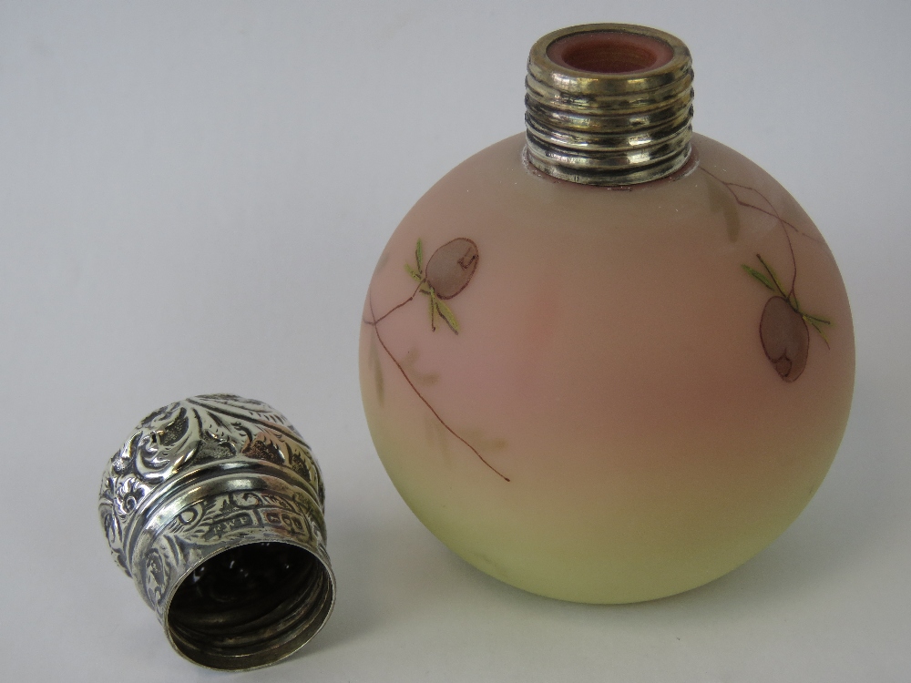 A handpainted Burmese glass perfume bottle with HM silver top, - Image 3 of 4