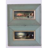 A fine pair of handpainted Dutch landscape tiles in attractive green and gilded frames,