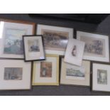 A quantity of assorted prints, steel engravings, and single watercolour. Various.