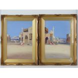 A pair of bright and vibrant watercolours, each being a Moroccan coastal scene,