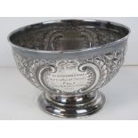 A HM silver repoussé single footed bowl,