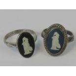 Two silver rings set with Wedgwood panel