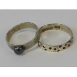 Two 925 silver rings; one with planished