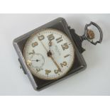 A gun metal cased pocket watch of square form,