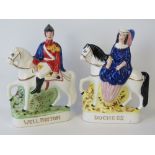 A pair of Staffordshire figurines on horseback; 'Wellington' and 'Duchess'.