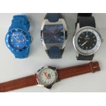 Four mens wristwatches; marked for Guinness, NIke, Ice and Police.