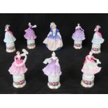 A Royal Doulton figure of Dinky Do, HN1678; and seven Coalport miniature figures including Allegra,