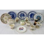 A Sadler tea set, a Gibson's tea pot, commemorative mugs, five Wedgwood calendar plates, etc.