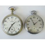 Two vinatge top winding pocket watches; one marked LIP with seaside scene to back, both a/f.