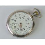 A silver pocket watch, top winding, inner case marked '1/2 chronometer remontoir spiral breguet',