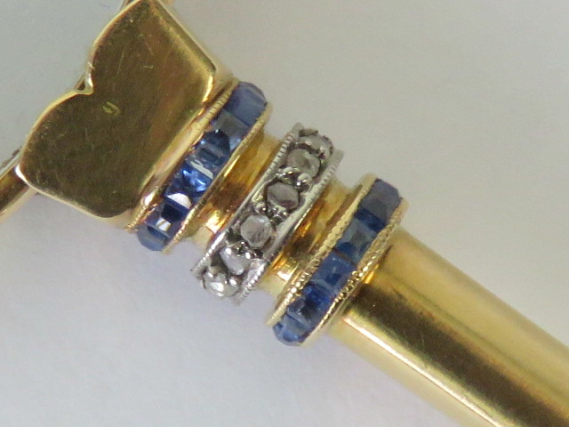 A delightful pair of 18ct gold folding lorgnettes complete with diamond and sapphire set collar, - Image 3 of 4