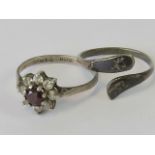 Two silver rings, one with Niello work in crossover style stamped 925,