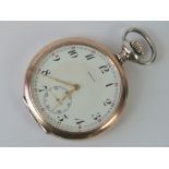 A silver Zenith pocket watch, top winding, rose coloured plating to chapter ring,