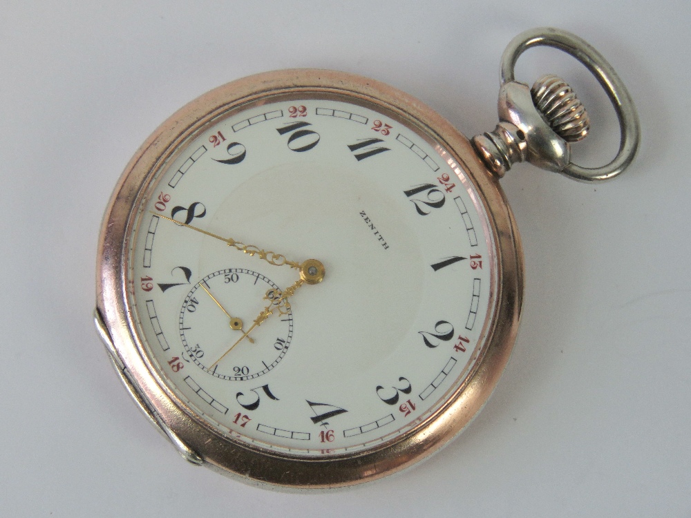 A silver Zenith pocket watch, top windin