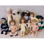 Various modern bisque headed dolls, some