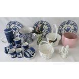 A quantity of ceramics including a contemporary five piece coffee service, two ceramic baskets,