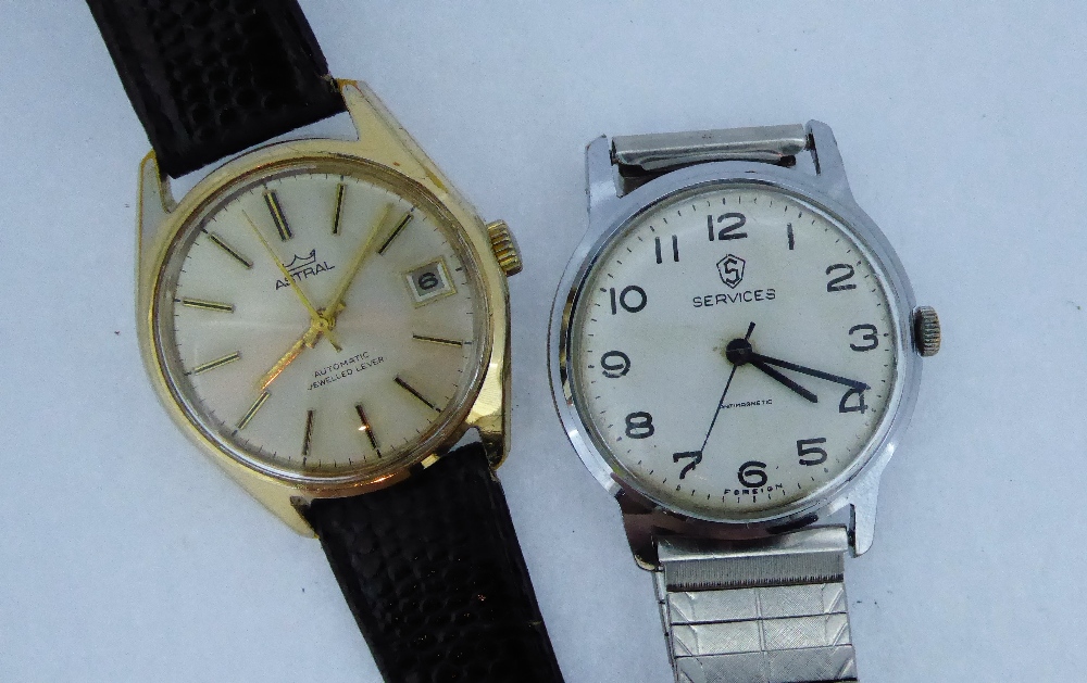 A Smiths Astral gold plated automatic gents watch, together with a steel cased example by Services.