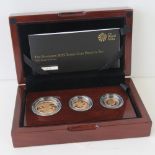 A 22ct gold three coin proof 2015 Sovereign set comprising Double Sovereign,