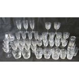 A large brandy balloon together with a quantity of assorted glassware; champagne flutes,