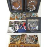 A quantity of assorted jewellery including some items marked 925, Swarovski, glass beads, rings,