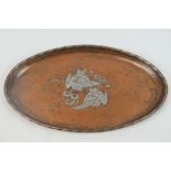 An Arts & Crafts copper tray of oval form by Harold Holmes,