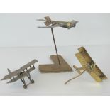 WWI Trench-Art Aeroplanes - A group of three "Bullet-planes" c1914-1916, representing various types,